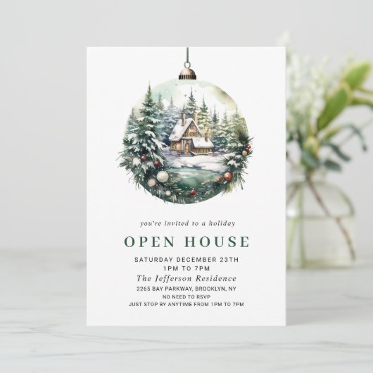 Elegant Waterverf Ornament Kerst OPEN HUIS Kaart (Staand voorkant)