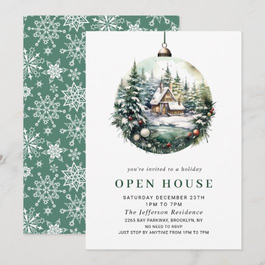Elegant Waterverf Ornament Kerst OPEN HUIS Kaart (Voorkant / Achterkant)