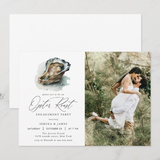 Elegant Waterverf Oyster Roast Engagement Party Kaart (Voorkant / Achterkant)