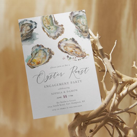 Elegant Waterverf Oyster Roast Engagement Party Kaart