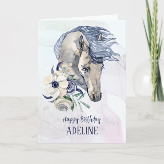 Elegant waterverf paard verjaardagsdatum wenskaart bedankkaart (Voorkant)