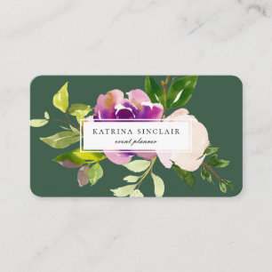 Elegant Waterverf Paars Cassis Floral Green Visitekaartje