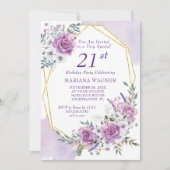 Elegant Waterverf Paars Floral 21e verjaardag Kaart (Voorkant)