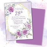 Elegant Waterverf Paars Floral 75e verjaardag Kaart<br><div class="desc">Elegant Waterverf Paarse Floral 75th Birthday Party with gold lijst in  paarse en lavender rozen and bloemen.</div>