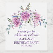 Elegant Waterverf Paars Floral Birthday Party Wijn Etiket (Enkel label)