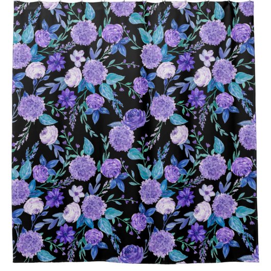 Elegant Waterverf Paars Floral Bouquet | Douchegordijn (Voorkant)