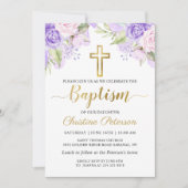 Elegant Waterverf Paars Floral Girl Baptisme Kaart (Voorkant)