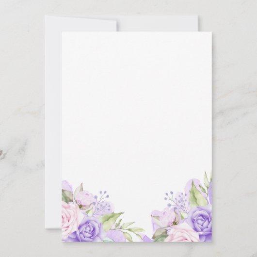 Elegant Waterverf Paars Floral Girl Baptisme Kaart (Achterkant)