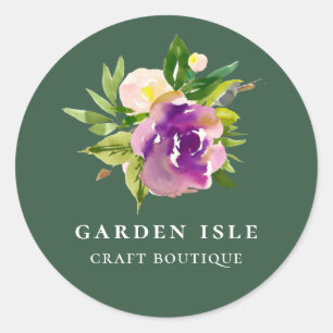 Elegant Waterverf Paars Floral Green Ronde Sticker