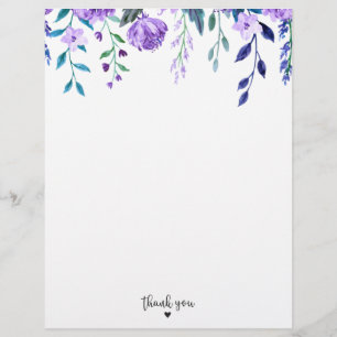 Elegant Waterverf Paars Floral Hartelijk dank Briefhoofd