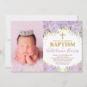 Elegant Waterverf Paars Floral Lavender Baptisme Kaart (Voorkant)