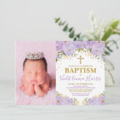 Elegant Waterverf Paars Floral Lavender Baptisme Kaart (Staand voorkant)