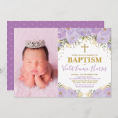 Elegant Waterverf Paars Floral Lavender Baptisme Kaart (Voorkant / Achterkant)