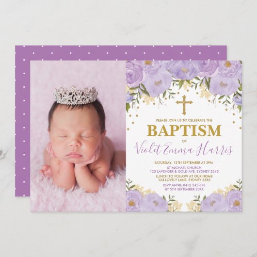 Elegant Waterverf Paars Floral Lavender Baptisme Kaart (Voorkant / Achterkant)