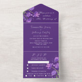 Elegant Waterverf Paars Floral Lila bruiloft All In One Uitnodiging (Binnen)