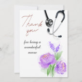 Elegant Waterverf Paars Floral Stethoscoop verplee Bedankkaart (Voorkant)