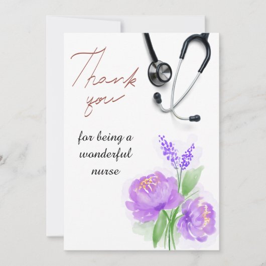 Elegant Waterverf Paars Floral Stethoscoop verplee Bedankkaart (Voorkant)