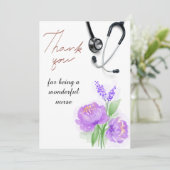 Elegant Waterverf Paars Floral Stethoscoop verplee Bedankkaart (Staand voorkant)
