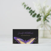 Elegant Waterverf Paars & Gold Glitter Butterfly Visitekaartje (Staand voorkant)