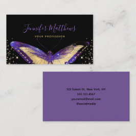 Elegant Waterverf Paars & Gold Glitter Butterfly Visitekaartje