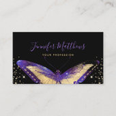 Elegant Waterverf Paars & Gold Glitter Butterfly Visitekaartje (Voorkant)