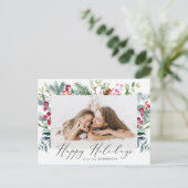 Elegant Waterverf Paarse Berries & Greenery Foto Feestdagenkaart (Staand voorkant)