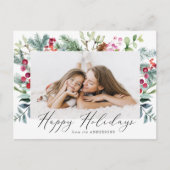 Elegant Waterverf Paarse Berries & Greenery Foto Feestdagenkaart (Voorkant)