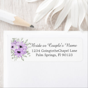Elegant Waterverf Paarse Bloemige Retouradres Etiket