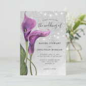 Elegant Waterverf Paarse Calla Lily Wedding Invit Kaart (Staand voorkant)