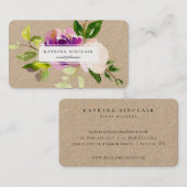 Elegant Waterverf Paarse Cassis Floral Kraft Visitekaartje (Voorkant / Achterkant)