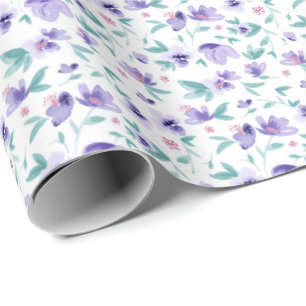 Elegant Waterverf Paarse Ditsy Bloemenpatroon Cadeaupapier
