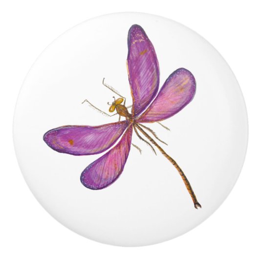Elegant Waterverf Paarse dragonfly Keramische Knop (Voorkant)