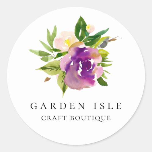 Elegant Waterverf Paarse Floral Ronde Sticker (Voorkant)