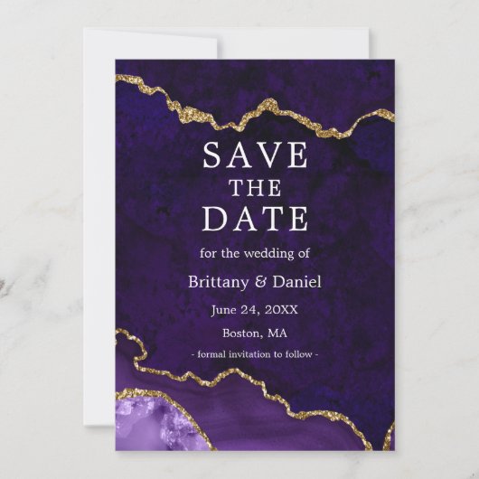 Elegant Waterverf Paarse goudmarmer Agate Geode Save The Date (Voorkant)