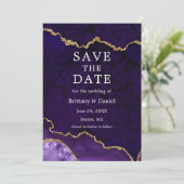 Elegant Waterverf Paarse goudmarmer Agate Geode Save The Date (Staand voorkant)