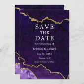 Elegant Waterverf Paarse goudmarmer Agate Geode Save The Date (Voorkant / Achterkant)