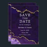 Elegant Waterverf Paarse goudmarmer Agate Geode Save The Date<br><div class="desc">Moderne Elegant Waterverf Paars en Gold Marble Agate Geode sparen de Datum Kaart</div>