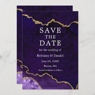 Elegant Waterverf Paarse goudmarmer Agate Geode Save The Date