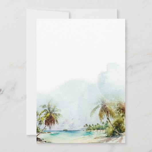Elegant Waterverf Palm Tree Beach Vrijgezellenfees Kaart (Achterkant)
