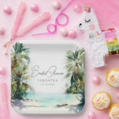 Elegant Waterverf Palm Tree Beach Vrijgezellenfees Papieren Bordje (Feest)