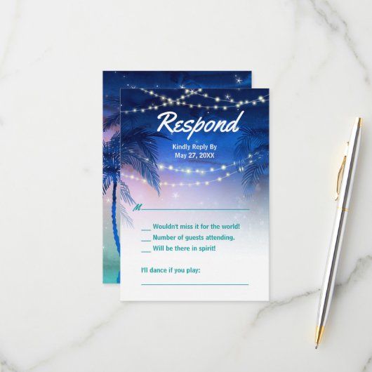 Elegant Waterverf Palm Tree Beach Weddenschap RSVP Kaartje (Voorkant / Achterkant in situ)