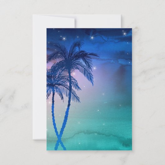 Elegant Waterverf Palm Tree Beach Weddenschap RSVP Kaartje (Achterkant)
