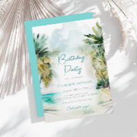 Elegant waterverf Palm Trees Birthday Uitnodiging