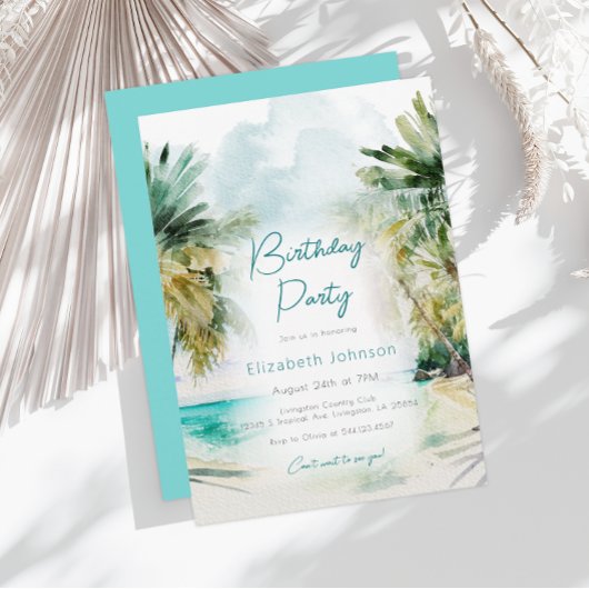Elegant waterverf Palm Trees Birthday Uitnodiging