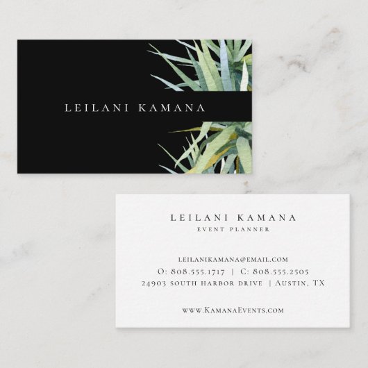 Elegant Waterverf Palms Dark Visitekaartje (Voorkant / Achterkant)