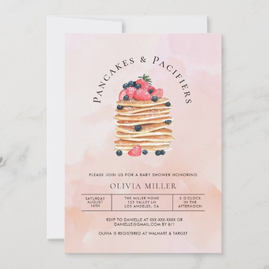 Elegant Waterverf Pancakes Brunch en Baby shower Kaart (Voorkant)