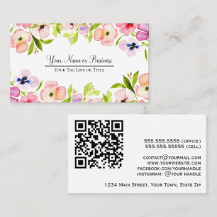 Elegant Waterverf Pansies Feminine QR-code Visitekaartje
