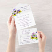 Elegant Waterverf Pansies Floral Wedding All In One Uitnodiging (Afscheurbaar)