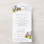 Elegant Waterverf Pansies Floral Wedding All In One Uitnodiging (Binnen)