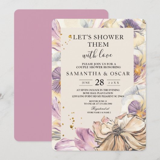 Elegant Waterverf Pansy & Purple Flowers Kaart (Voorkant / Achterkant)